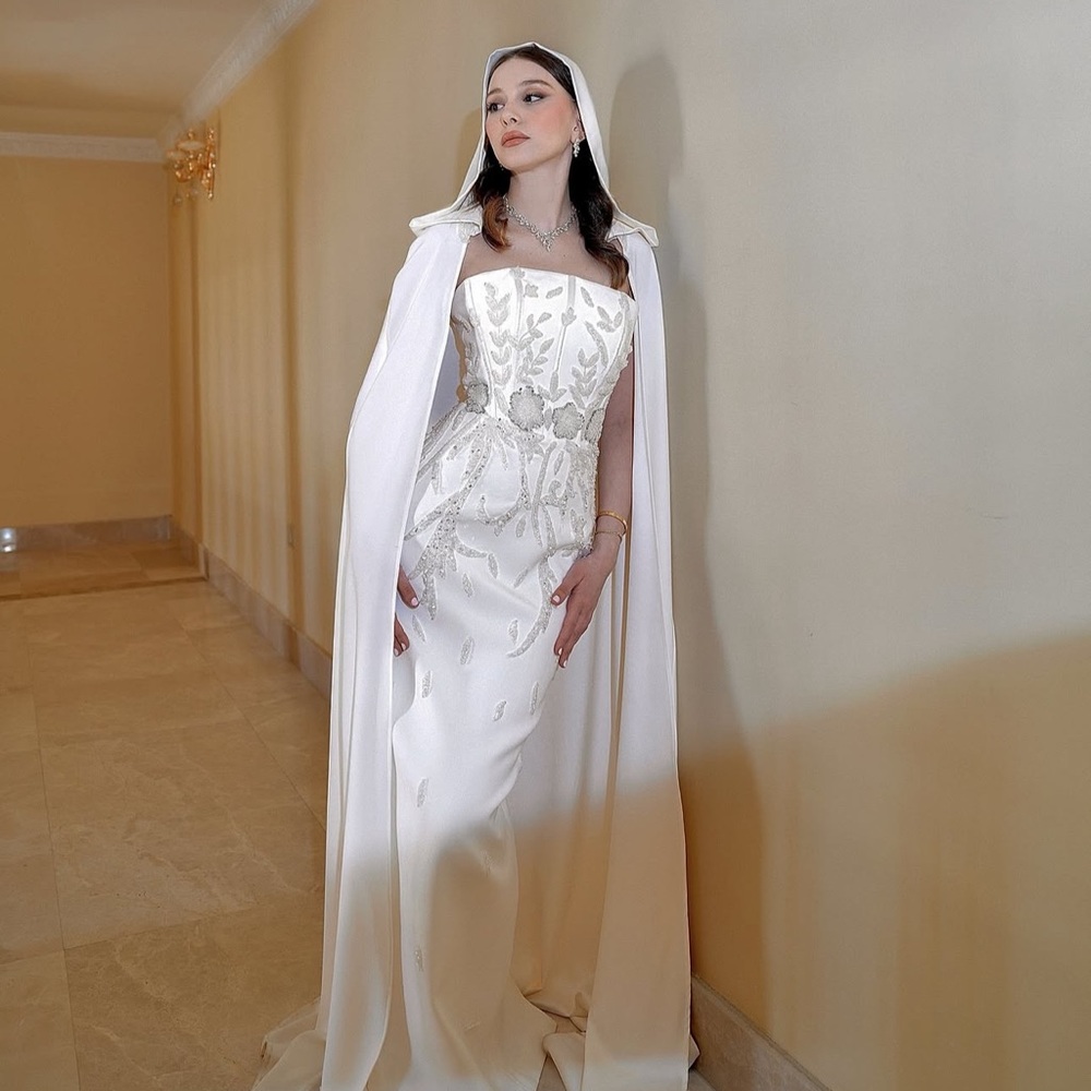 Elegant White Gown with Cape